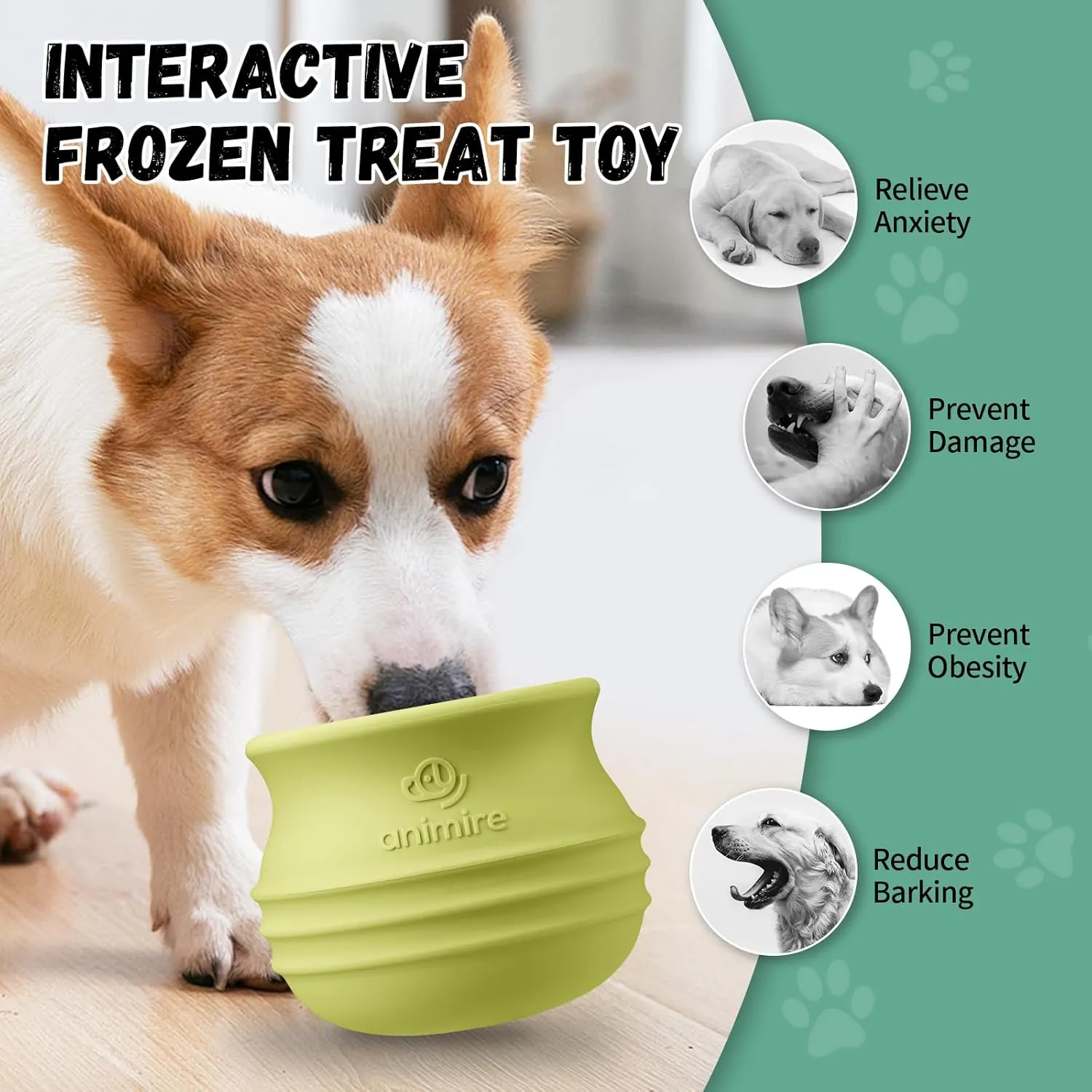 Treat Dispensing Dog Toy, Long-Lasting Interactive Puzzle Toys for Dogs, Stuffable Dog Enrichment Frozen Lick Treat Toy for Boredom, BPA Free Silicone Fetch Catch Chew Toy (Green,S)