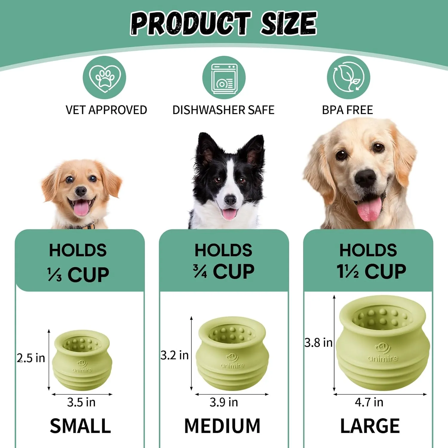 Treat Dispensing Dog Toy, Long-Lasting Interactive Puzzle Toys for Dogs, Stuffable Dog Enrichment Frozen Lick Treat Toy for Boredom, BPA Free Silicone Fetch Catch Chew Toy (Green,S)