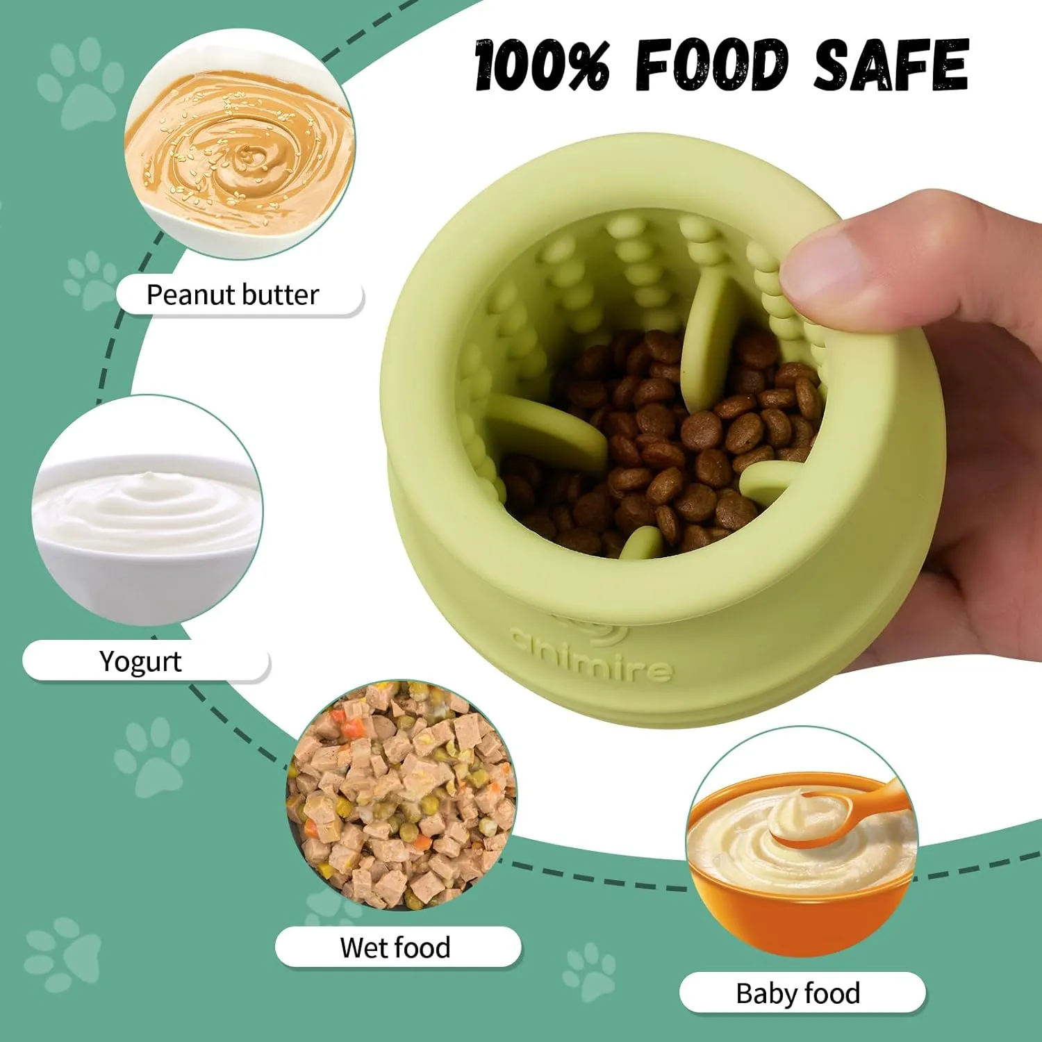 Treat Dispensing Dog Toy, Long-Lasting Interactive Puzzle Toys for Dogs, Stuffable Dog Enrichment Frozen Lick Treat Toy for Boredom, BPA Free Silicone Fetch Catch Chew Toy (Green,S)