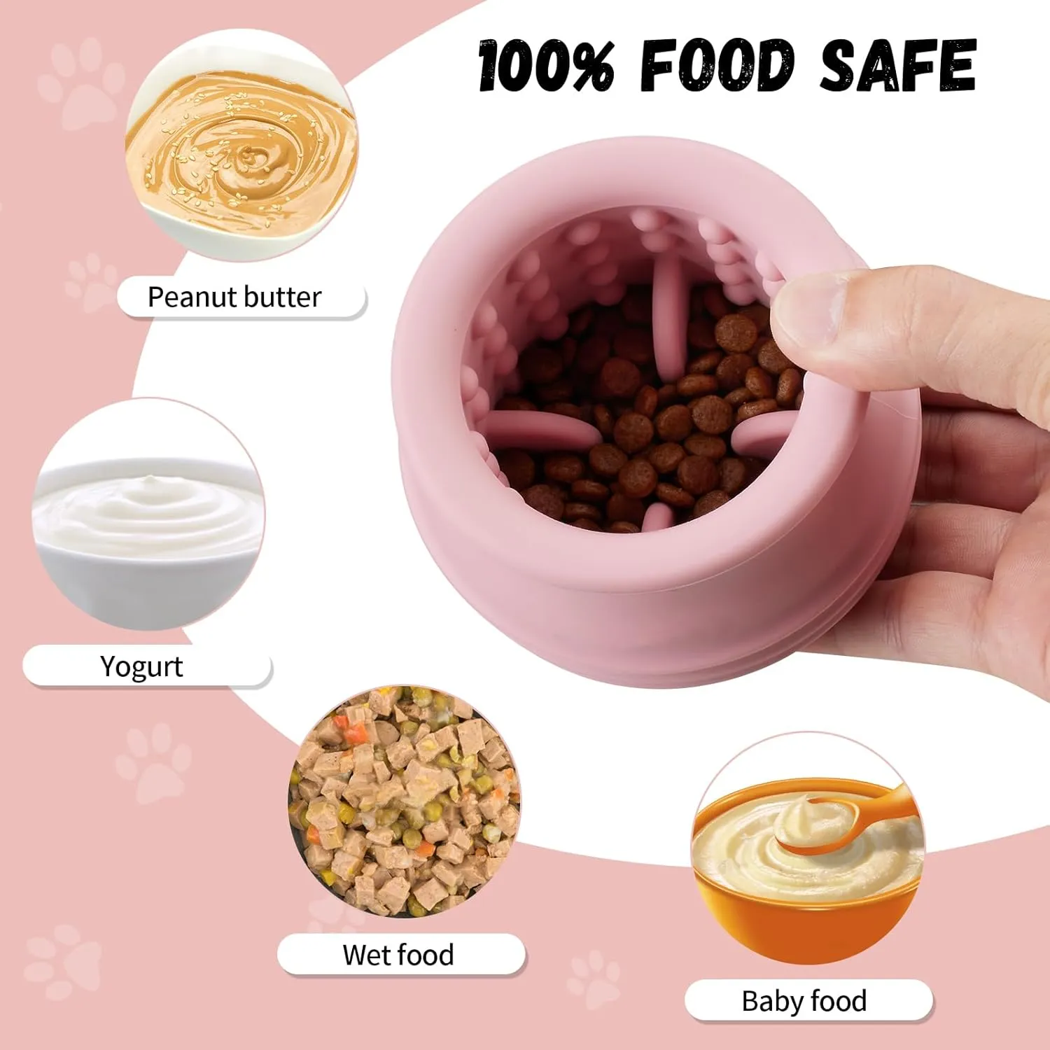 Treat Dispensing Dog Toy, Long-Lasting Interactive Puzzle Toys for Dogs, Stuffable Dog Enrichment Frozen Lick Treat Toy for Boredom, BPA Free Silicone Fetch Catch Chew Toy (Pink,S)