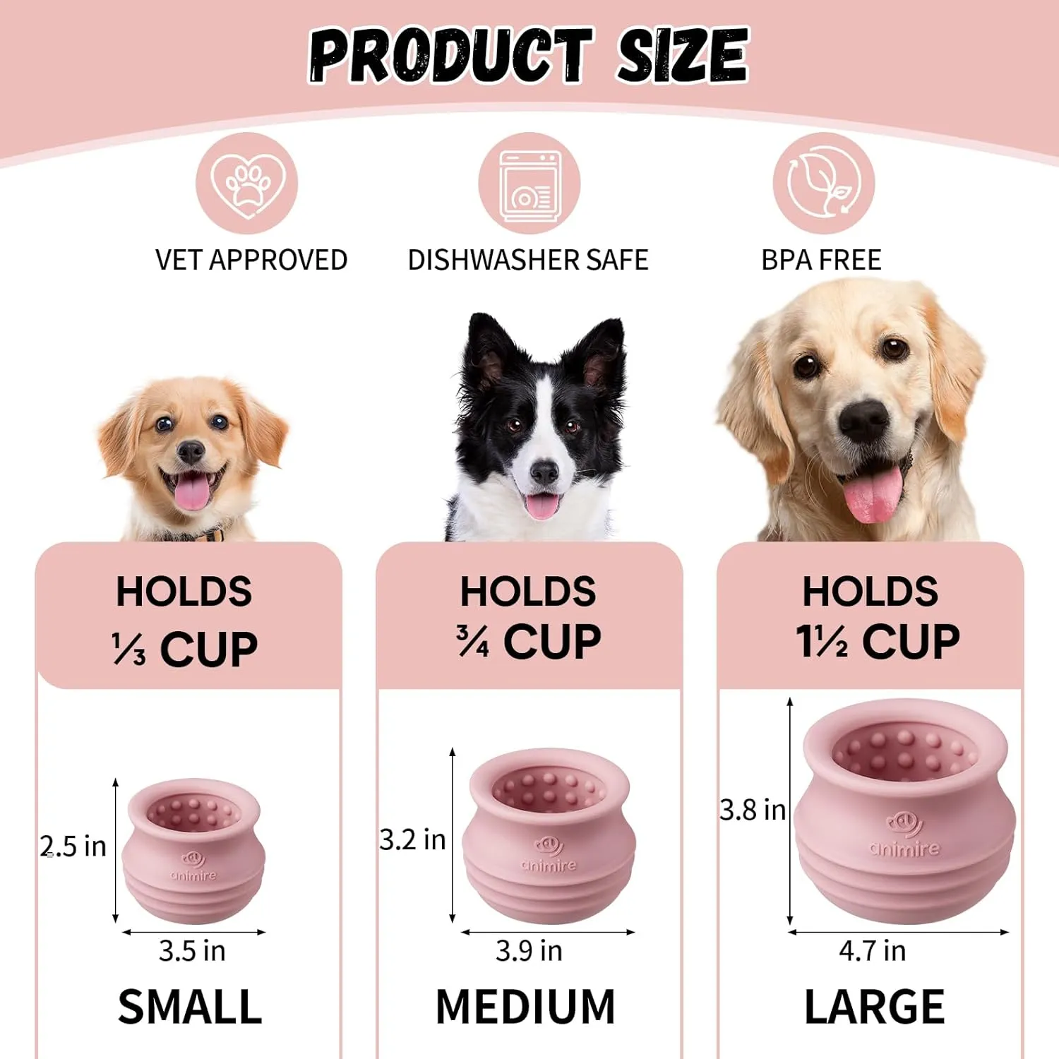 Treat Dispensing Dog Toy, Long-Lasting Interactive Puzzle Toys for Dogs, Stuffable Dog Enrichment Frozen Lick Treat Toy for Boredom, BPA Free Silicone Fetch Catch Chew Toy (Pink,S)