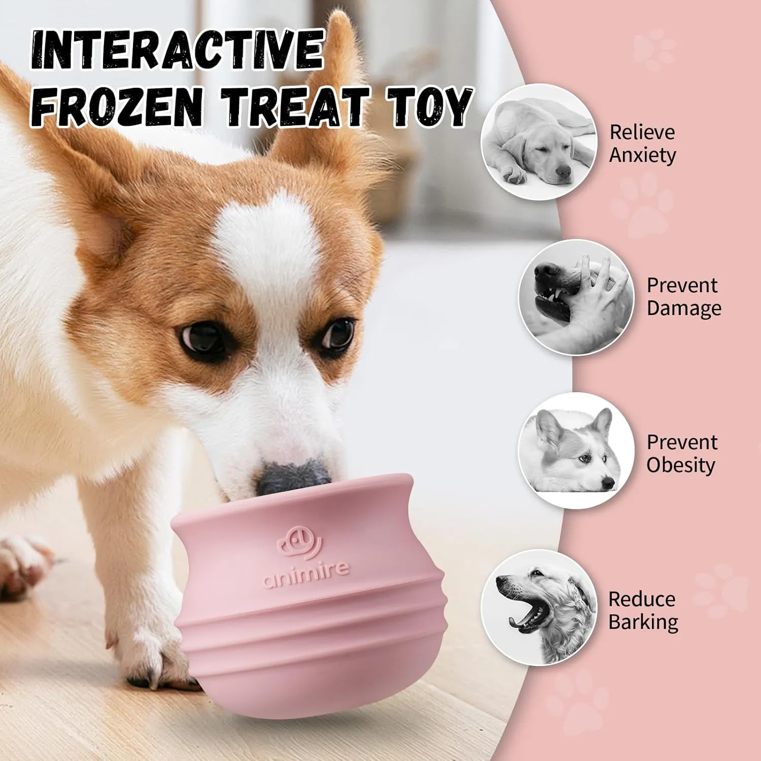 Treat Dispensing Dog Toy, Long-Lasting Interactive Puzzle Toys for Dogs, Stuffable Dog Enrichment Frozen Lick Treat Toy for Boredom, BPA Free Silicone Fetch Catch Chew Toy (Pink,S)