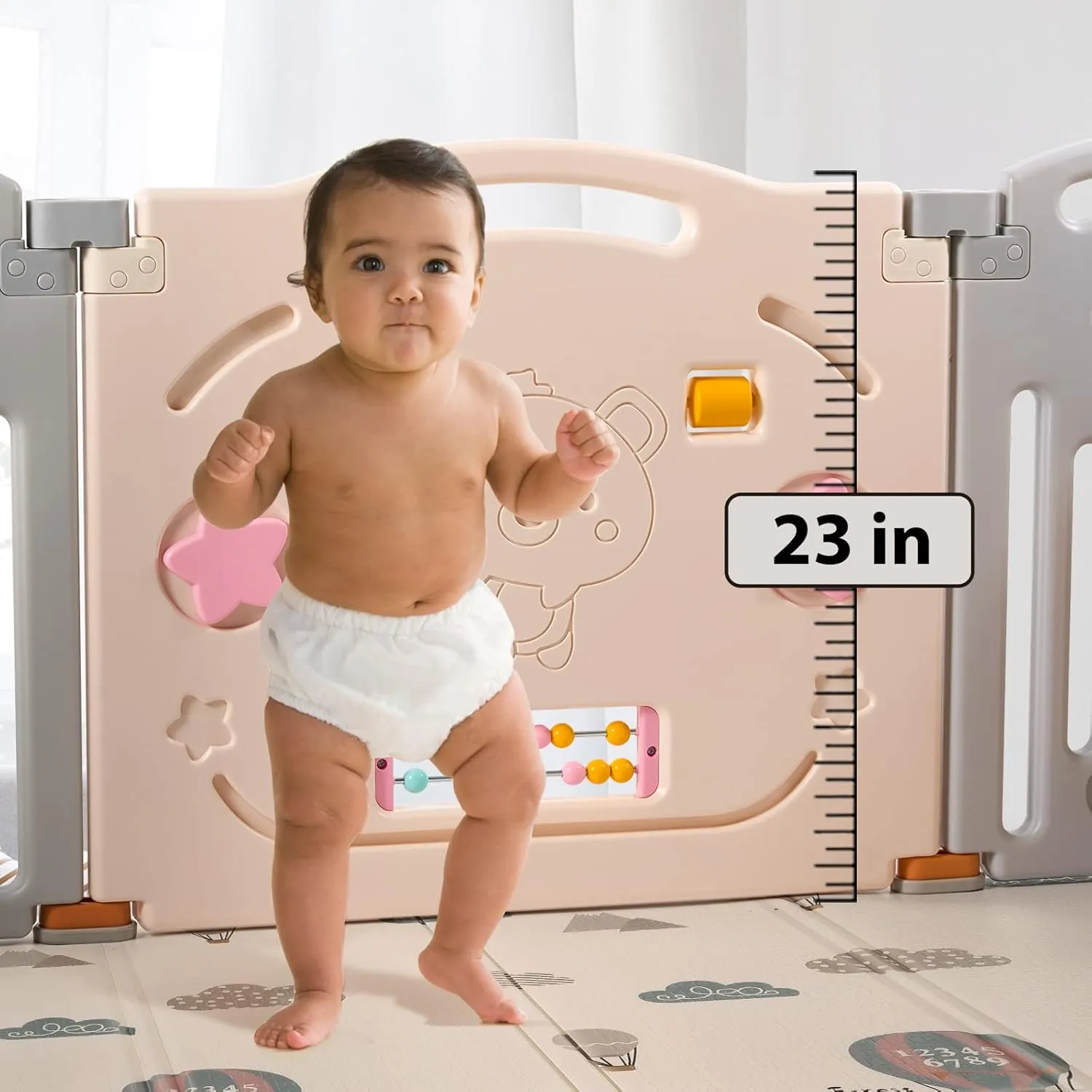 UANLAUO Baby Play Yards, Foldable Playpen 2-Panel Extension by Uanlauo, Baby Fence Play Pen NO Gaps with Gate, Safety and Durable Baby Playpen Panel (Grey   Cream)