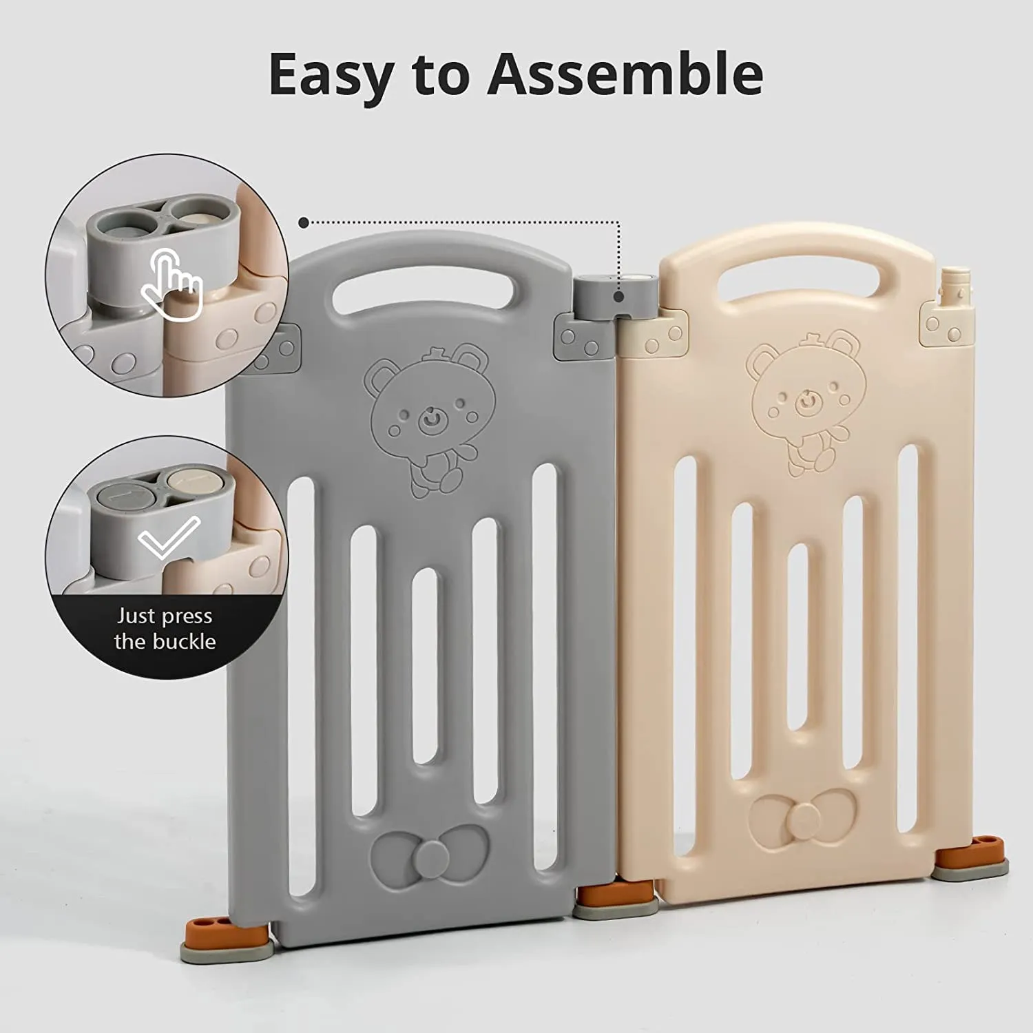 UANLAUO Baby Play Yards, Foldable Playpen 2-Panel Extension by Uanlauo, Baby Fence Play Pen NO Gaps with Gate, Safety and Durable Baby Playpen Panel (Grey   Cream)