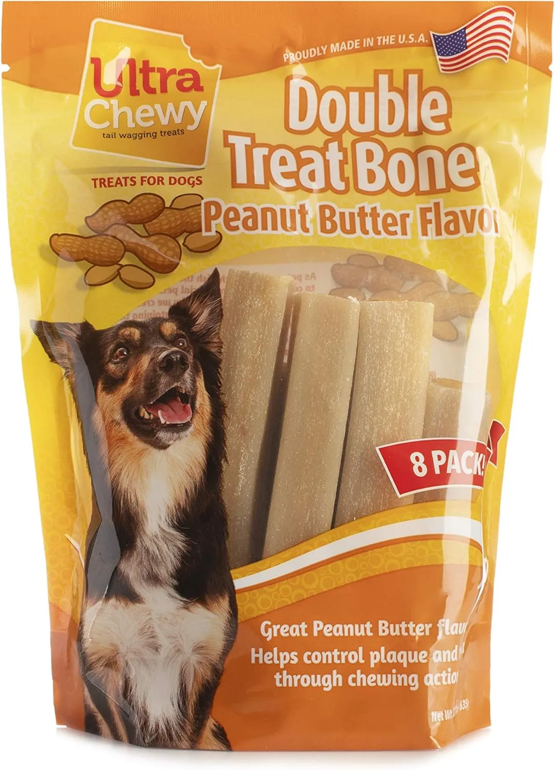 Ultra Chewy Double Treat Bones: Long-Lasting Dog Treats Made in USA for Large and Small Breeds, Highly Digestible, Ideal for Aggressive Chewers (Peanut Butter, 2 Value Packs)