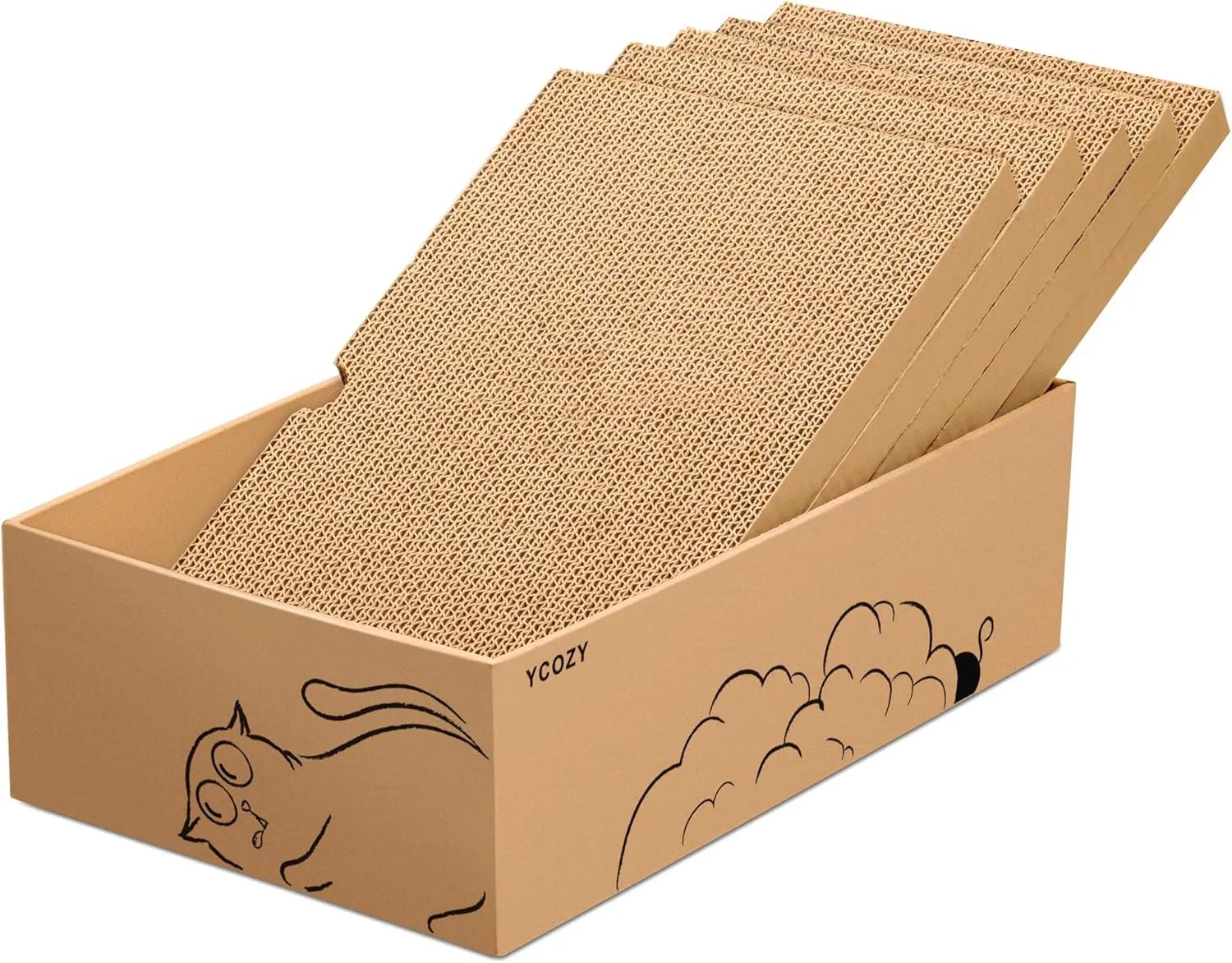 Ycozy Cat Scratcher Box, 5 in 1 Reversible Cardboard Scratching Pads Cat Scratching Board for Cat Paws Cat Scratch Pad 5 PCS Replacement Corrugated Cardboard Refill for Indoor Cats